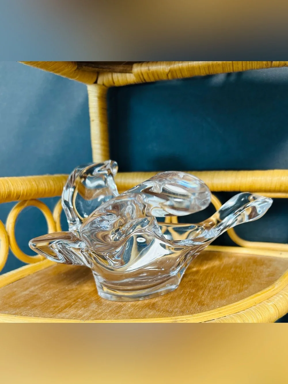 Princess House Vintage MCM Art Glass Clear Lead Crystal Flying Dove Home Decor